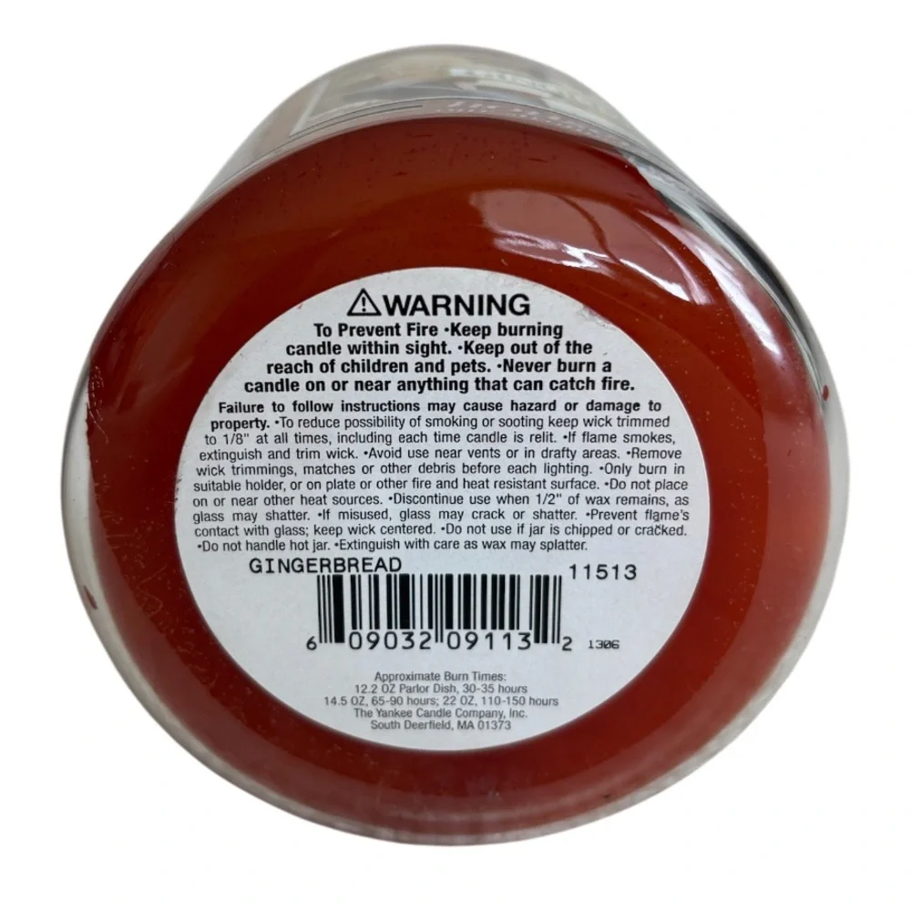 Yankee Candle Jar Gingerbread Vintage Black Band Holiday Warm Orange Red 22 Oz